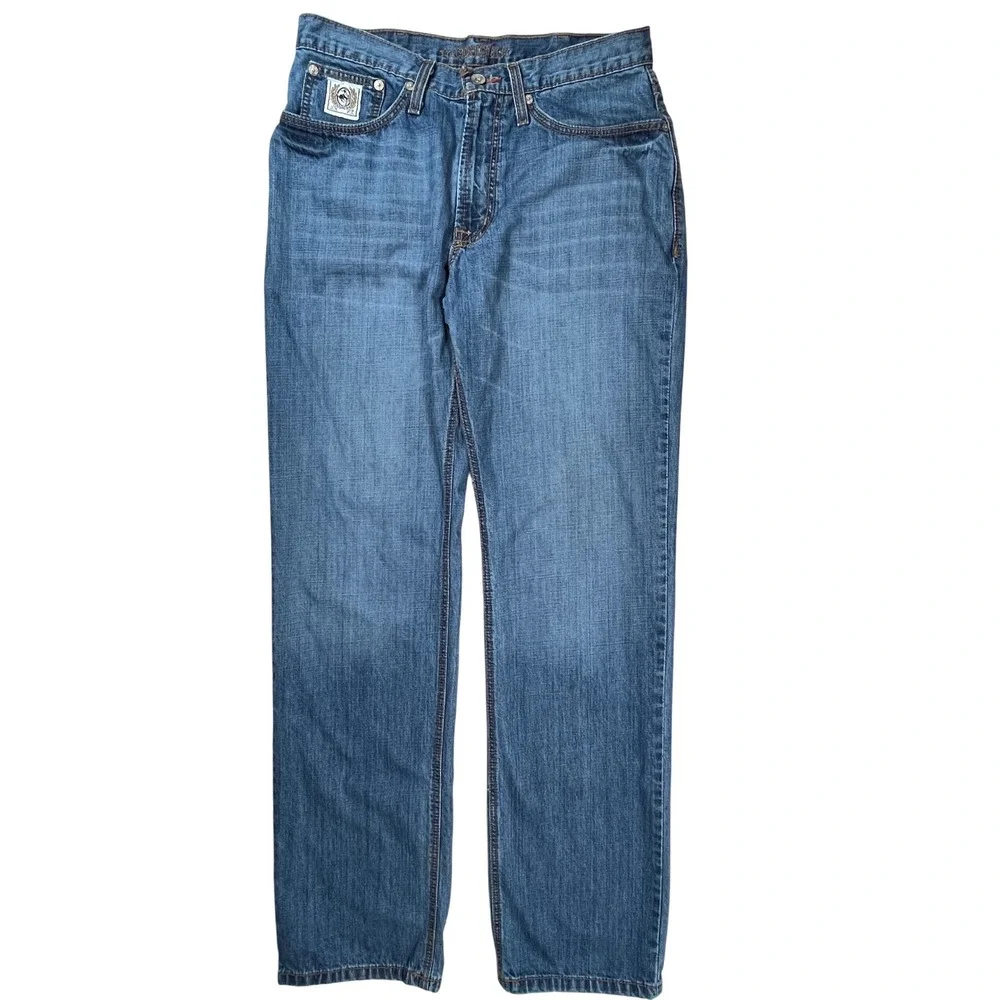 Cinch Jeans Men 33x36 Blue Medium Wash Straight Leg Stitching Western Cowboy